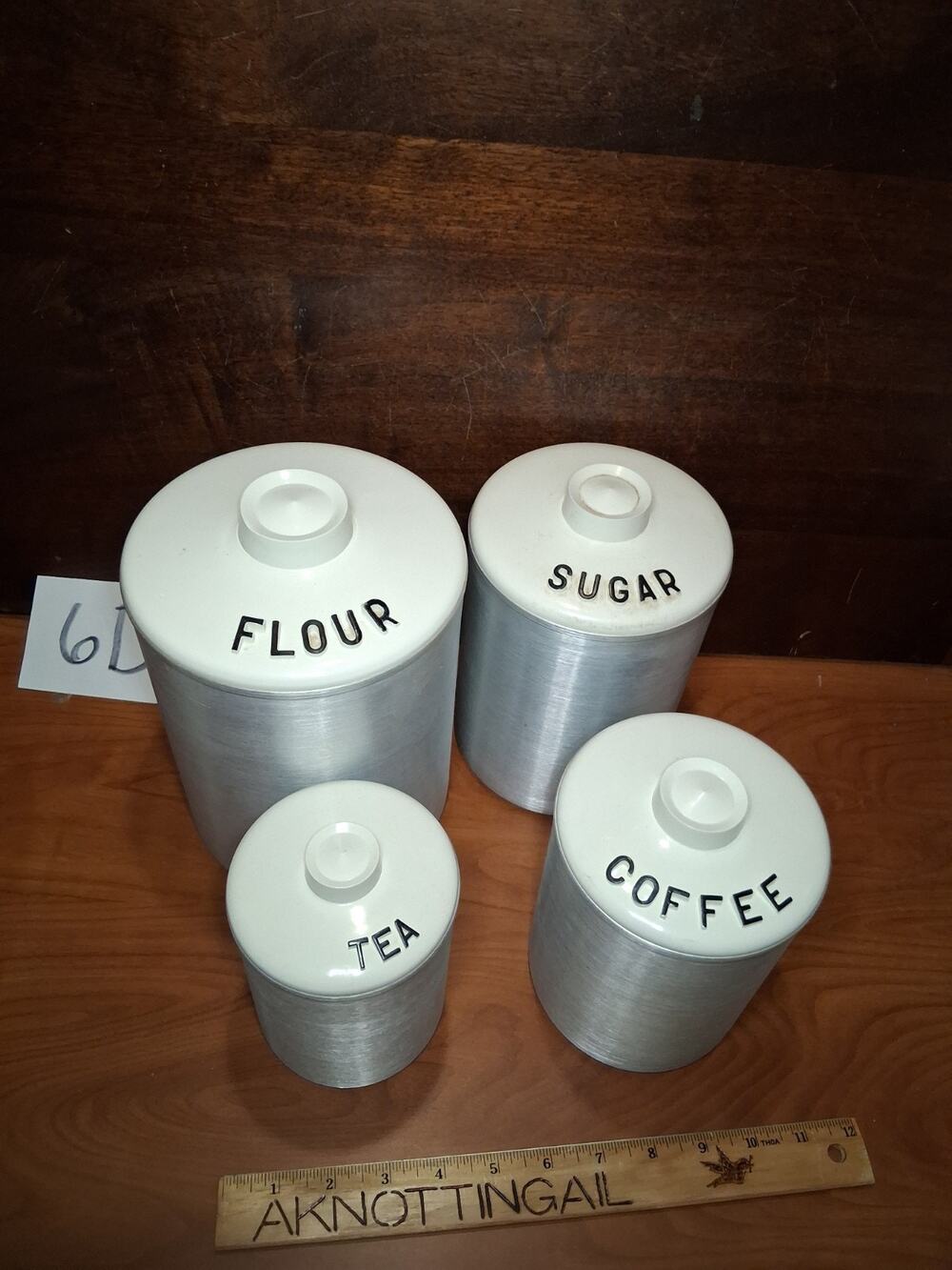 6D Vintage MCM Brushed Aluminum Kromex 4 Piece Canister Set with Lids